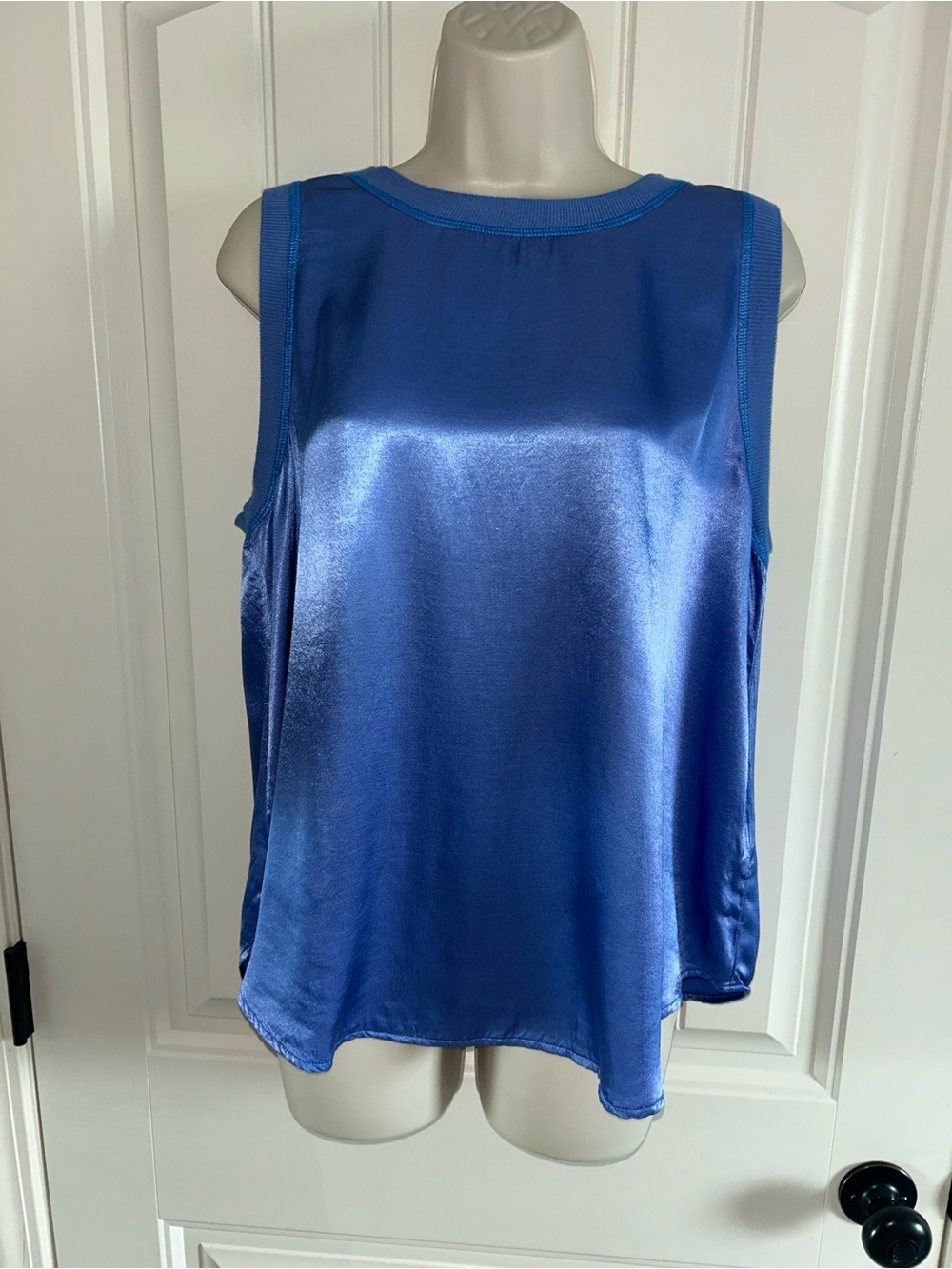 NWT Michael Stars Shay Rib Binding Tank Satin in Salt Water Blue Sz L